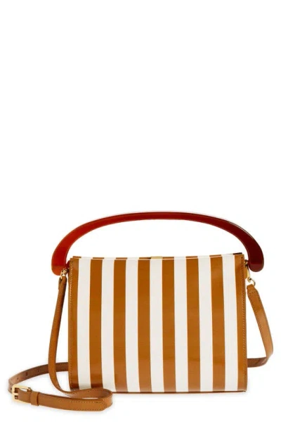 Dries Van Noten Boxed Stripe Leather Top Handle Bag In Tan