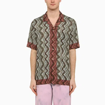 Dries Van Noten Boxy Shirt With Wavy Pattern Men In Brown