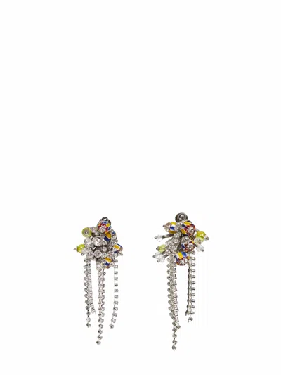Dries Van Noten Brass Beads And Crystals-embellished Earrings In Metallic