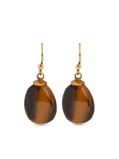 Dries Van Noten Brass Drop Earrings In Brown