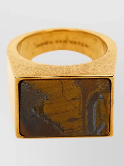 Dries Van Noten Brass Tiger Eye Signet Ring In Multi