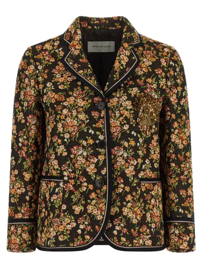 Dries Van Noten Single-breasted Floral-embroidered Cotton-blend In Multi