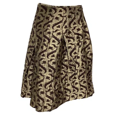 Dries Van Noten Brocade Pleated Midi Skirt In Gold Polyester
