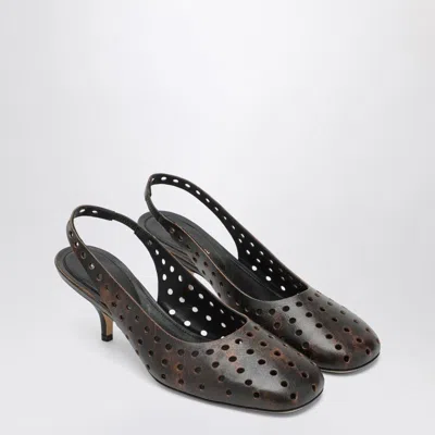 Dries Van Noten Brown Aged Leather Perforated Slingback Shoes