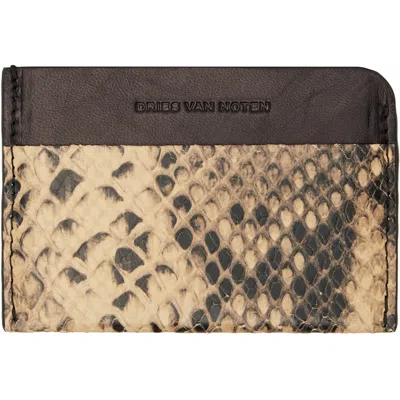Dries Van Noten Brown & Beige Calfskin Card Holder In Beige 103
