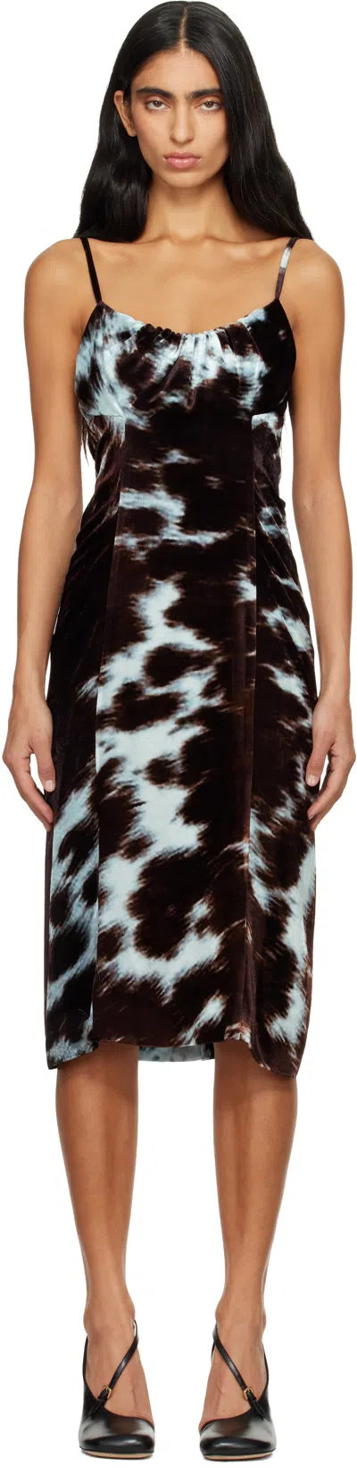 Dries Van Noten Brown & Blue Jacquard Slip Midi Dress