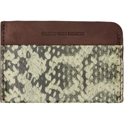 Dries Van Noten Brown & Green Calfskin Card Holder In Mint 608