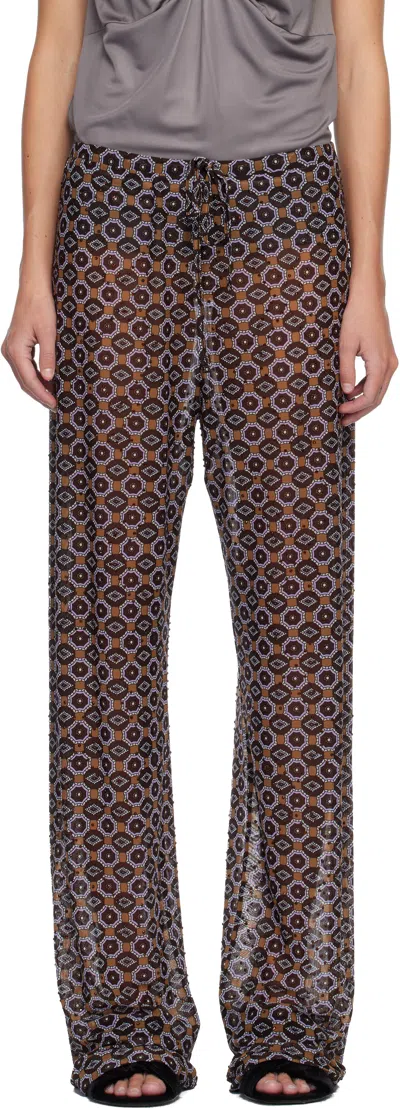 Dries Van Noten Brown & Purple Embellished Jersey Trousers In Multi