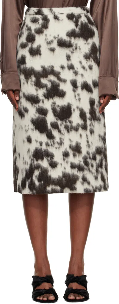 Dries Van Noten Brown & White Cow Print Midi Skirt