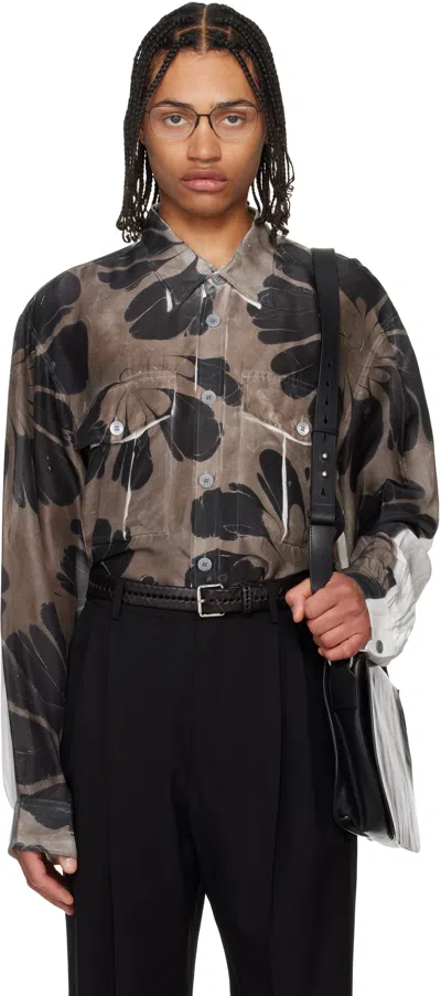 Dries Van Noten Brown & White Printed Shirt In 977 Dessin C