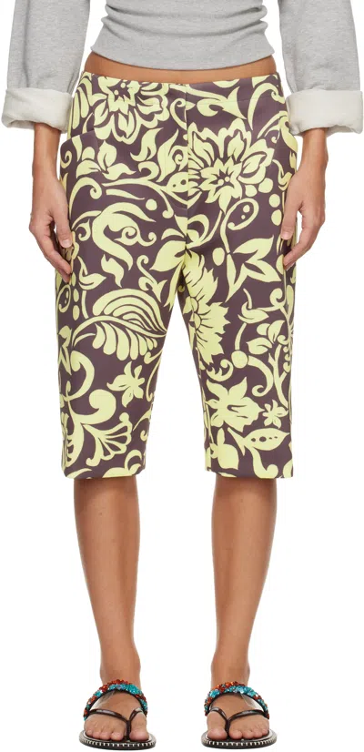 Dries Van Noten Brown & Yellow Patterned Shorts In Multi