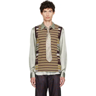 Dries Van Noten Brown & Yellow Striped Cotton Tank Top