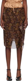 Dries Van Noten Floral Skirt With Studs Applied In 704 Dark Brown