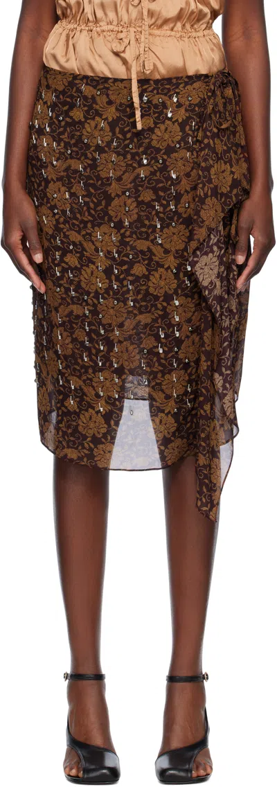 Dries Van Noten Brown Beaded Midi Skirt