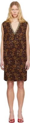 Dries Van Noten Floral Embellished Georgette Midi Dress In 704 Dark Brown
