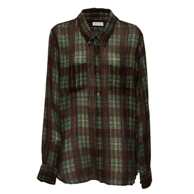Dries Van Noten Brown Cheers W. W. Lurex-striped Check Shirt In Blue