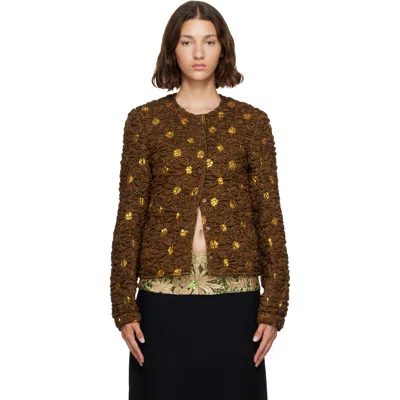 Dries Van Noten Brown Cloqué Jacket In Multi