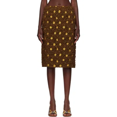 Dries Van Noten Brown Cloqué Midi Skirt