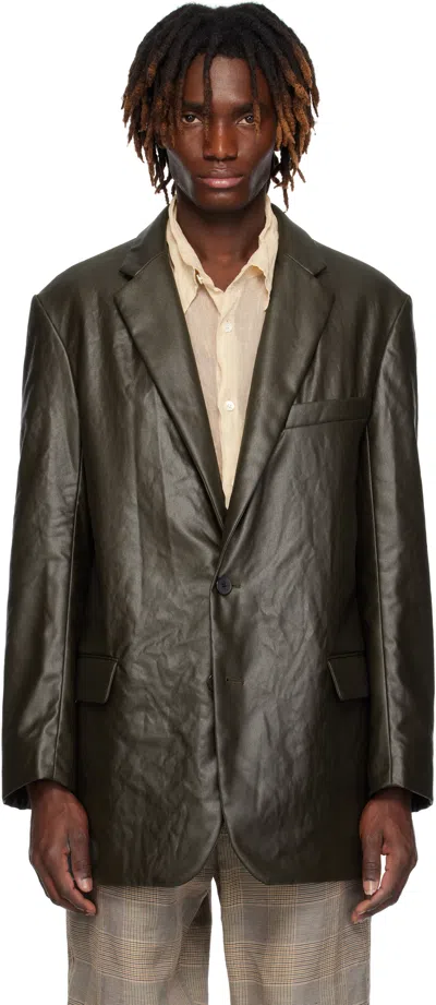 Dries Van Noten Brown Coated Blazer In 606 Khaki
