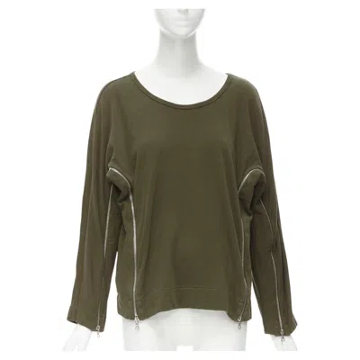 Pre-owned Dries Van Noten Brown Cotton Silver Zip Detail Sweater Top M