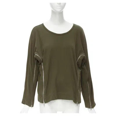 Pre-owned Dries Van Noten Brown Cotton Silver Zip Detail Sweater Top M