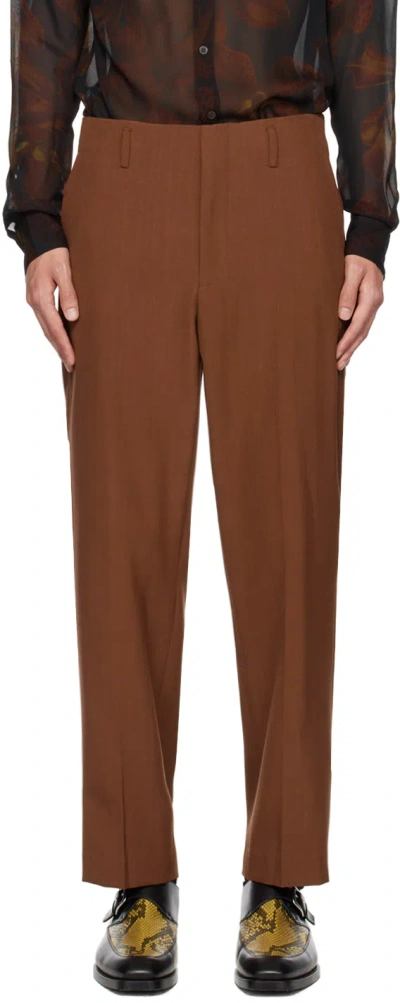 Dries Van Noten Brown Creased Trousers In 701 Rust