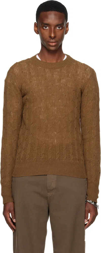 Dries Van Noten Brown Crewneck Sweater In Animal Print