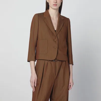 Dries Van Noten Brown Cropped Wool-blend Jacket In Animal Print