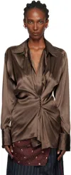Dries Van Noten Brown Draped Shirt