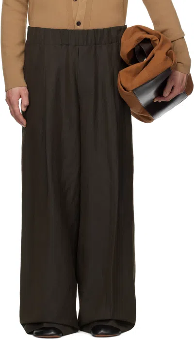 Dries Van Noten Brown Drawstring Trousers In 704 Dark Brown