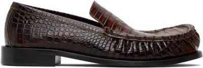 Dries Van Noten Croc-effect Leather Loafers In Brown