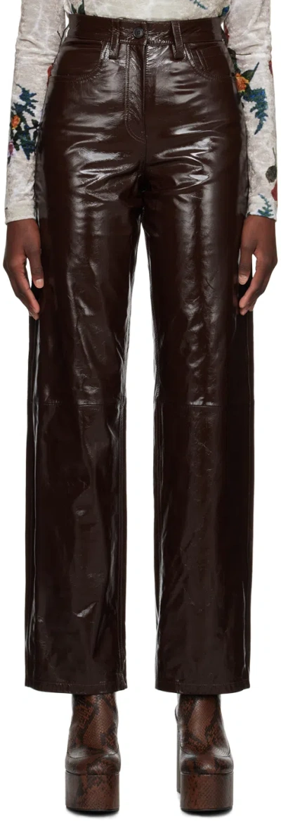 Dries Van Noten Brown Five-pocket Leather Pants In 702 Choco