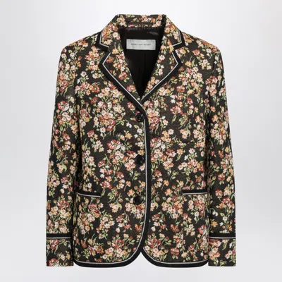 Dries Van Noten Brown Floral Gobelin Blazer In Multi