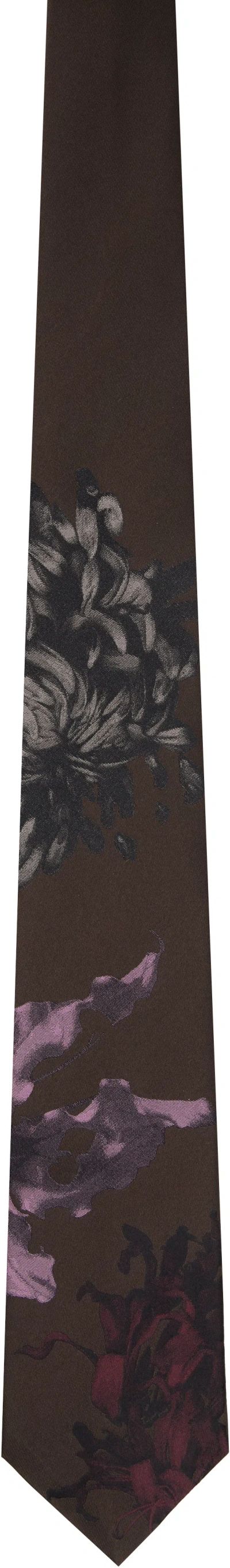 Dries Van Noten Brown Floral Tie