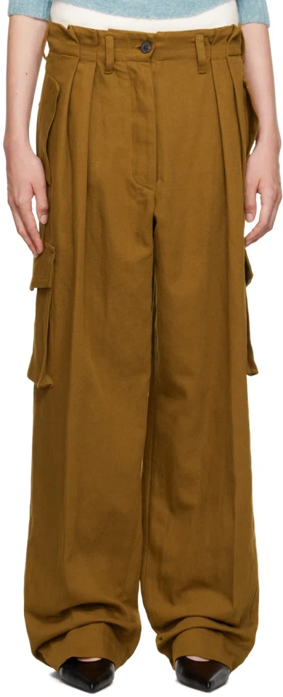 Dries Van Noten Brown Gabardine Trousers In 105 Umber