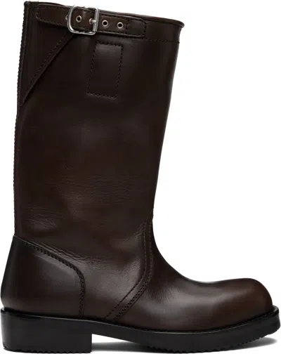 Dries Van Noten Brown Leather Biker Boots