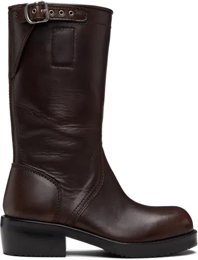 Dries Van Noten Brown Leather Biker Boots