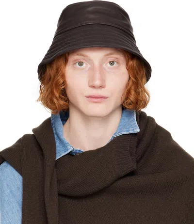 Dries Van Noten Brown Leather Bucket Hat In 704 Dark Brown