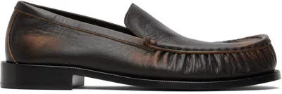 Dries Van Noten Leather Loafer Round Toe Stitched Detailing In Brown