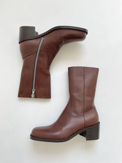 Pre-owned Dries Van Noten Brown Leather Side Zip Western Boots