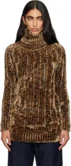Dries Van Noten Brown Long Viscose Turtleneck In Brown
