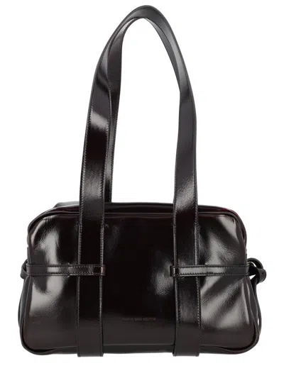 Dries Van Noten Brown Medium Rectangular Gold-tone Leather Shoulder Bag In Black