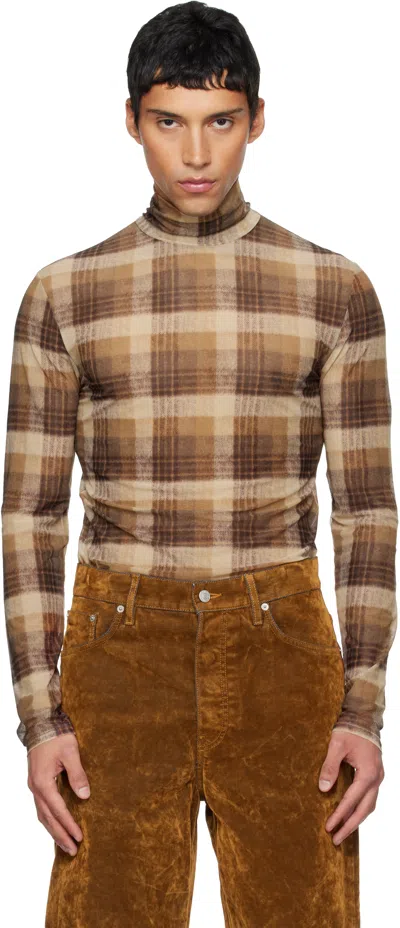Dries Van Noten Brown Mesh Turtleneck