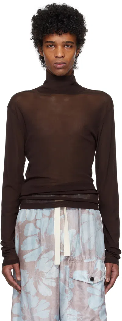 Dries Van Noten Brown Mesh Turtleneck In 703 Brown
