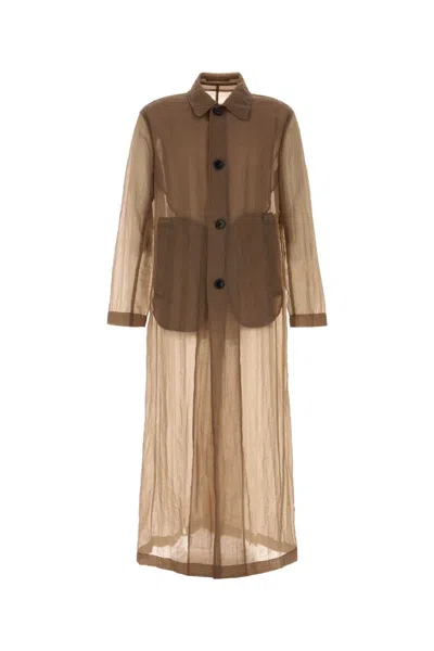 Dries Van Noten Brown Organza Rankles Trench Coat