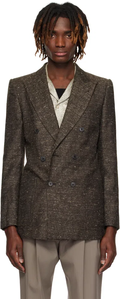 Dries Van Noten Brown Peaked Lapel Blazer In 705 Mud