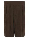 Dries Van Noten Crinkled Knee Length Pleated Bermuda Shorts In Brown