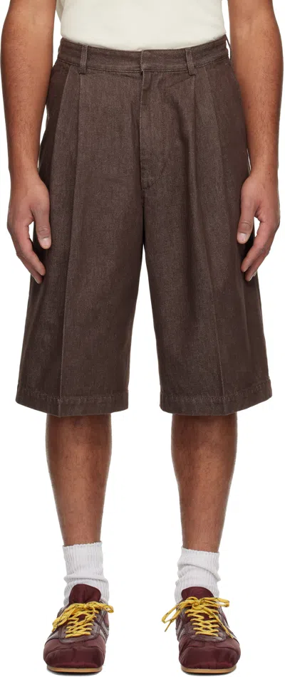 Dries Van Noten Brown Pleated Denim Shorts