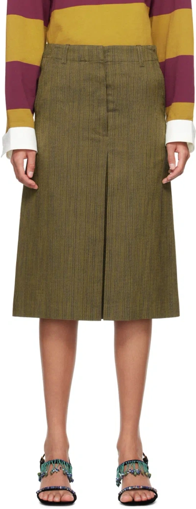 Dries Van Noten Brown Pleated Midi Skirt In 202 Yellow