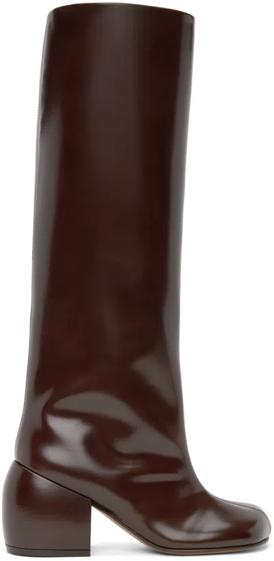 Dries Van Noten Brown Polished Tall Boots In 704 Dark Brown